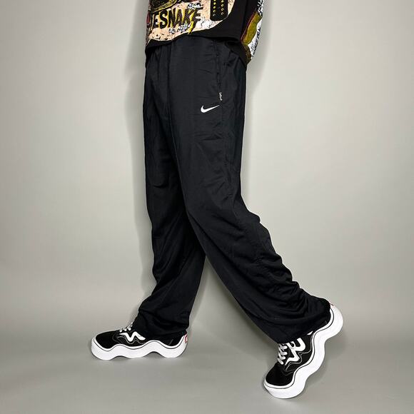 Vintage Y2K Nike Sweatpants Mens 2XL Relaxed Jet Black Polyester White Swoosh - Picture 1 of 4